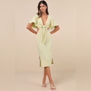 Lulu's Summer Journey Light green Tie Front Cutout Midi Dress